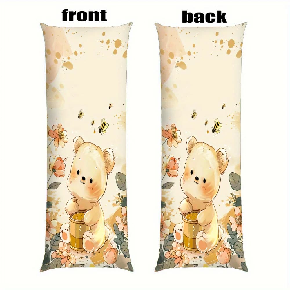 Adorable Bee and Floral 20.0" x 54.0" Throw Pillow Cover - Soft Polyester, Zipper Closure, Sofa and Bed Decorative Set, Machine
