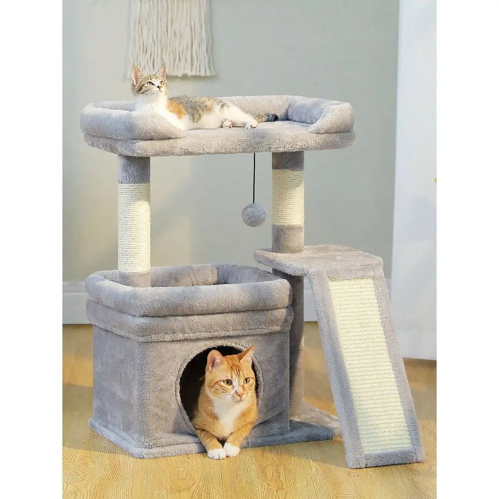 27 Alberi per gatti da interno, piccola torre per gatti con pali in sisal naturale, scala, cuccia, comoda posizione sul tetto, cuscino in pelliccia