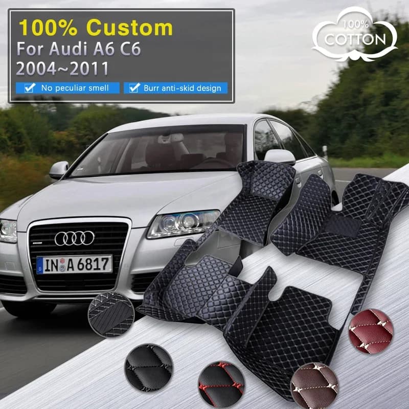 Tappetini per auto 3D per Audi A6 C6 4F 2004 ~ 2011 Tappeto Tappetino in pelle di lusso Set completo Tappeto durevole Parti interne auto Accessori auto