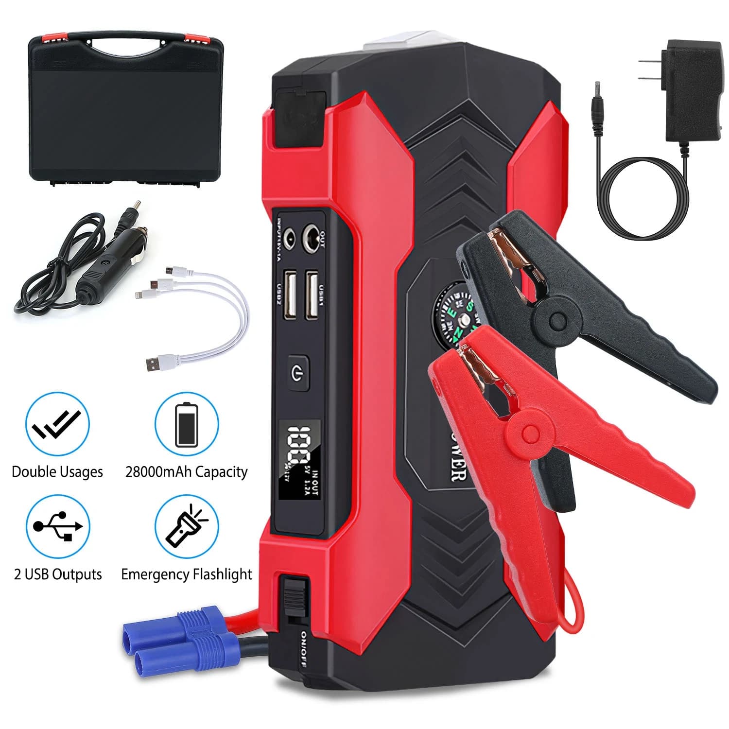 Avviatore di Emergenza per Auto 800A di Potenza Massima, Caricabatterie 12V da 28000mAh per Motori a Benzina fino a 6.0L o Diesel fino a 3.0L con Schermo LCD