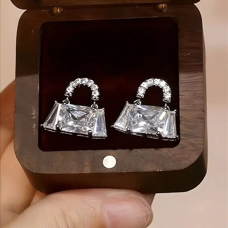 Silver bag earrings super flash exquisite temperament European and American style fashion light luxury niche design women's stud earrings