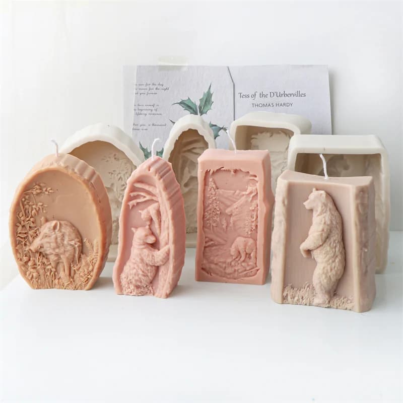 3D Arte Animale Orso Cinghiale Scultura Candela Stampo in silicone Sapone fatto a mano fai da te Gesso Cubo di ghiaccio Decorazioni per la casa Artigianato Stampo