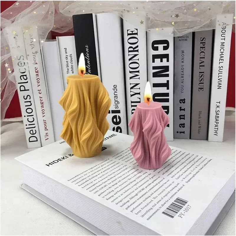 2026-High-quality Geometric Irregular Wave Candle Mold 2pcs Silicone Mold for Resin & Candle Making Modern Stripe Column Mold