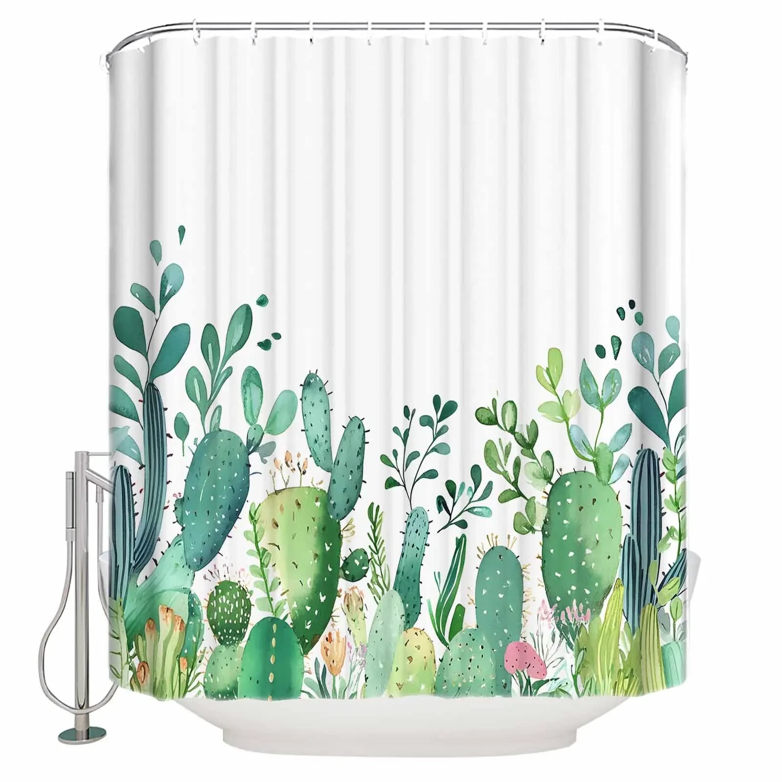 Tende da doccia con cactus verde acquerello Tende da bagno impermeabili Decorazioni per la casa Tenda da bagno moderna di lusso