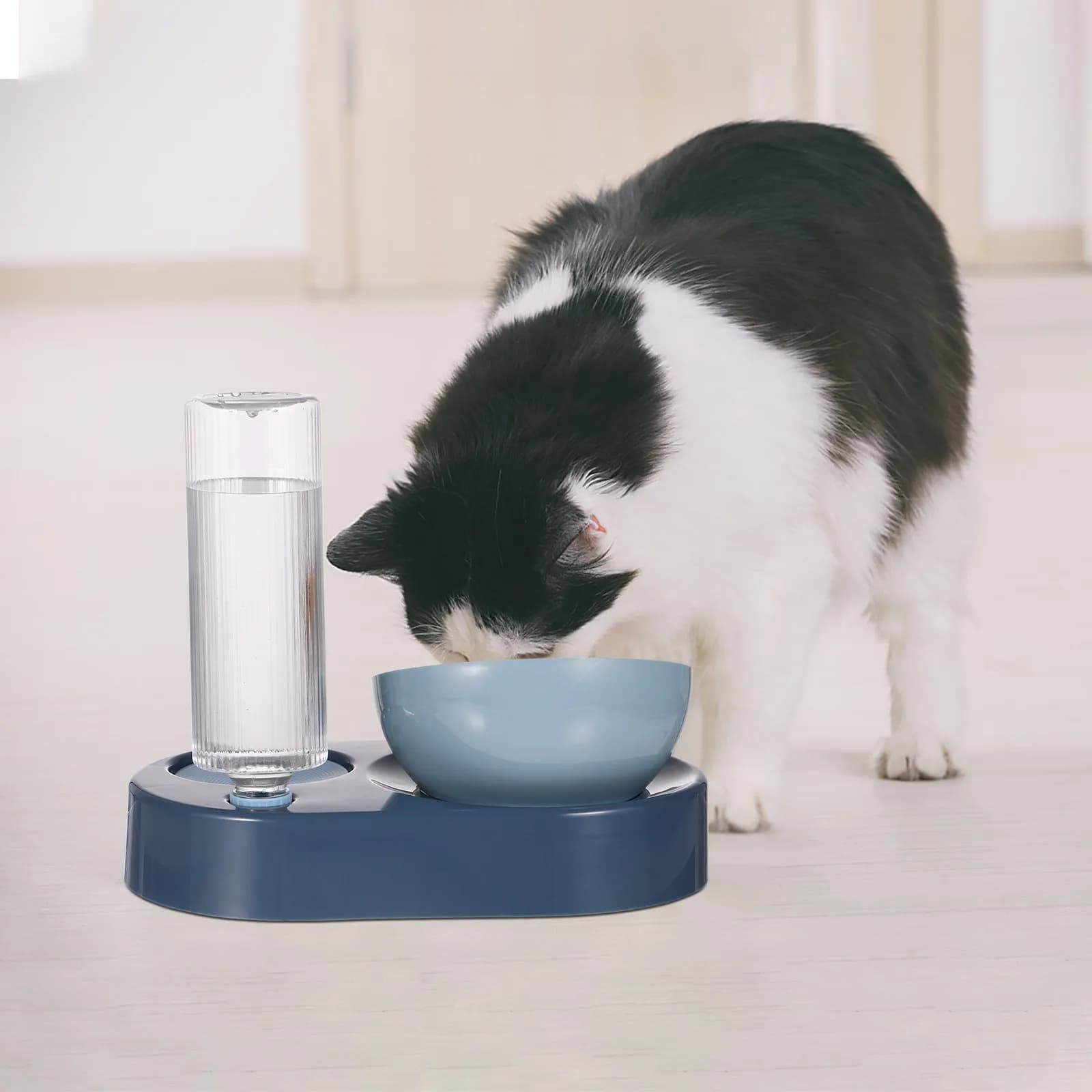 Popetpop Set 2-in-1 Ciotola per Acqua e Cibo per Animali Domestici, Dispenser Automatico con Base Rialzata, Design Antisgocciolamento Rimovibile per Gatti di Piccola Taglia