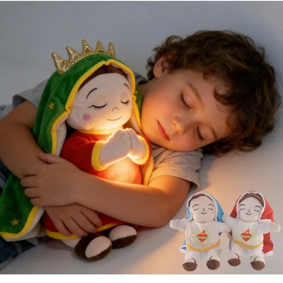 Mary and Jesus, relaxing musical plush with sounds to help children sleep, with airbag and light, doll breathing, kawai toy, gift.
