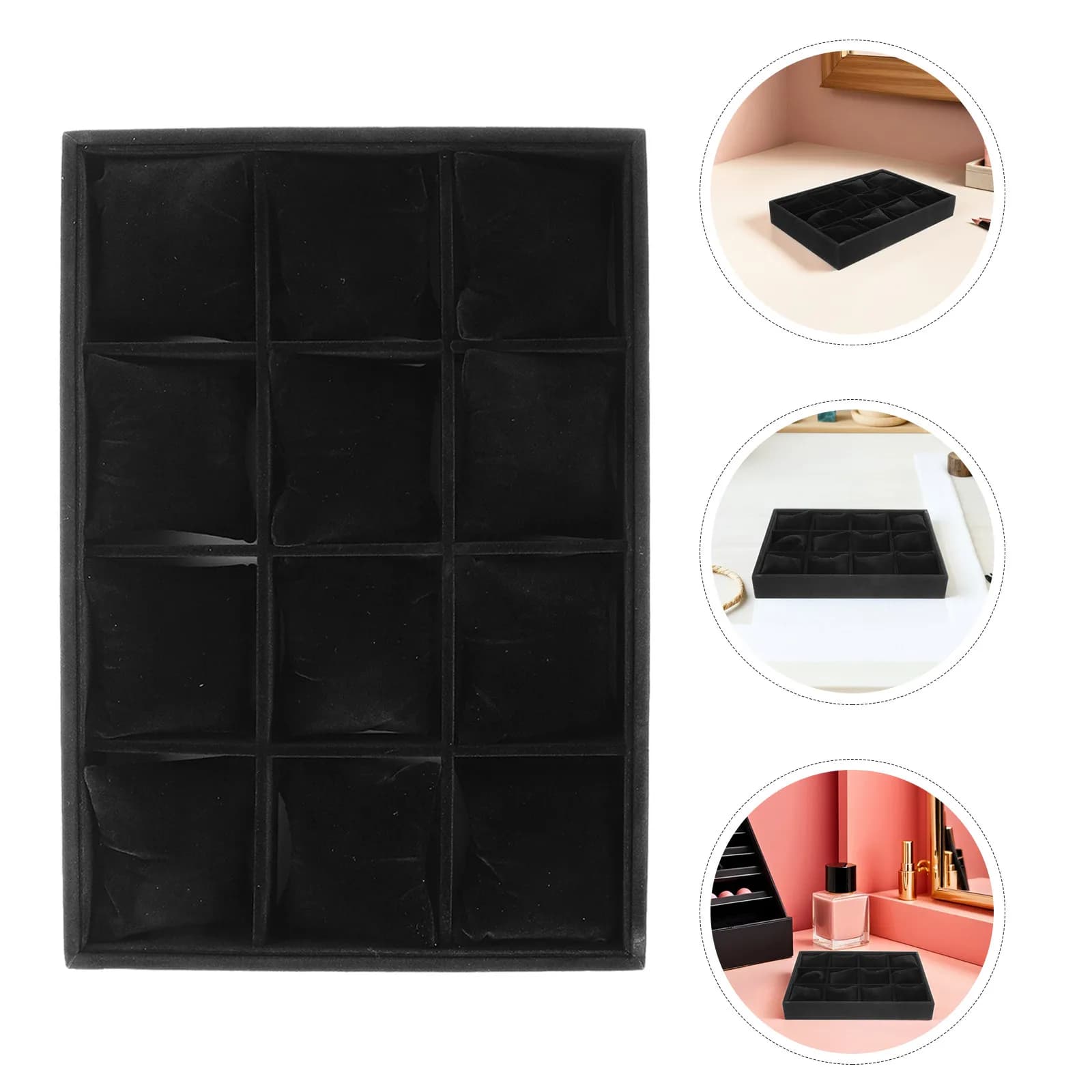 2PCS Watches Bangle Tray Black 12 Grids Display Case with Pillows Tangle-Free Organizer for Collections Travel and Home D