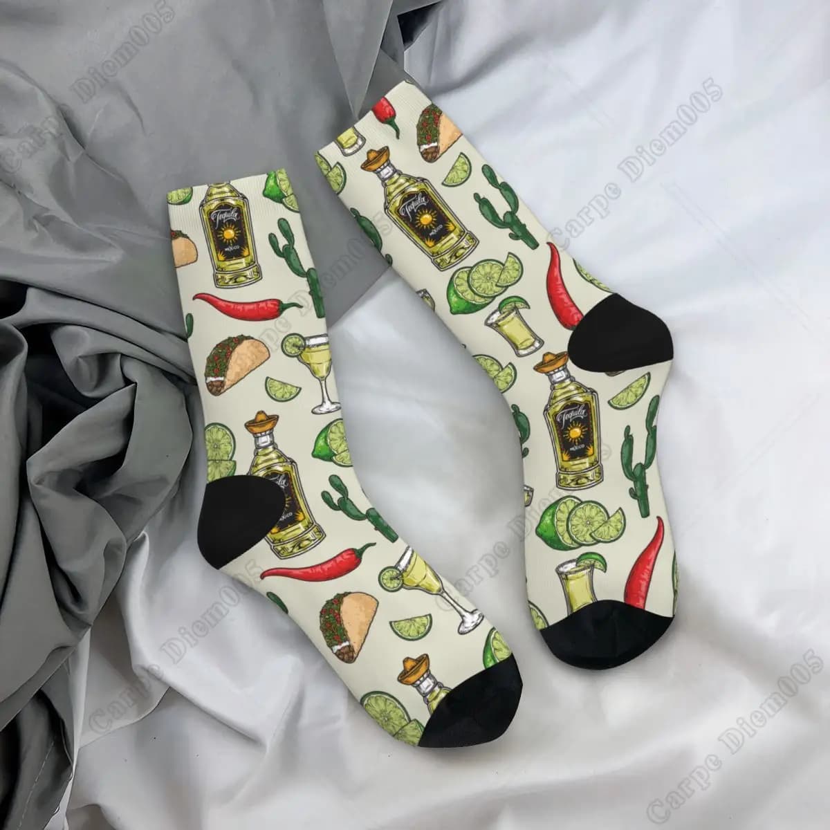 Calzini da uomo casual divertenti con stampa Taco Cactus del Messico, calzini da uomo unisex con stampa