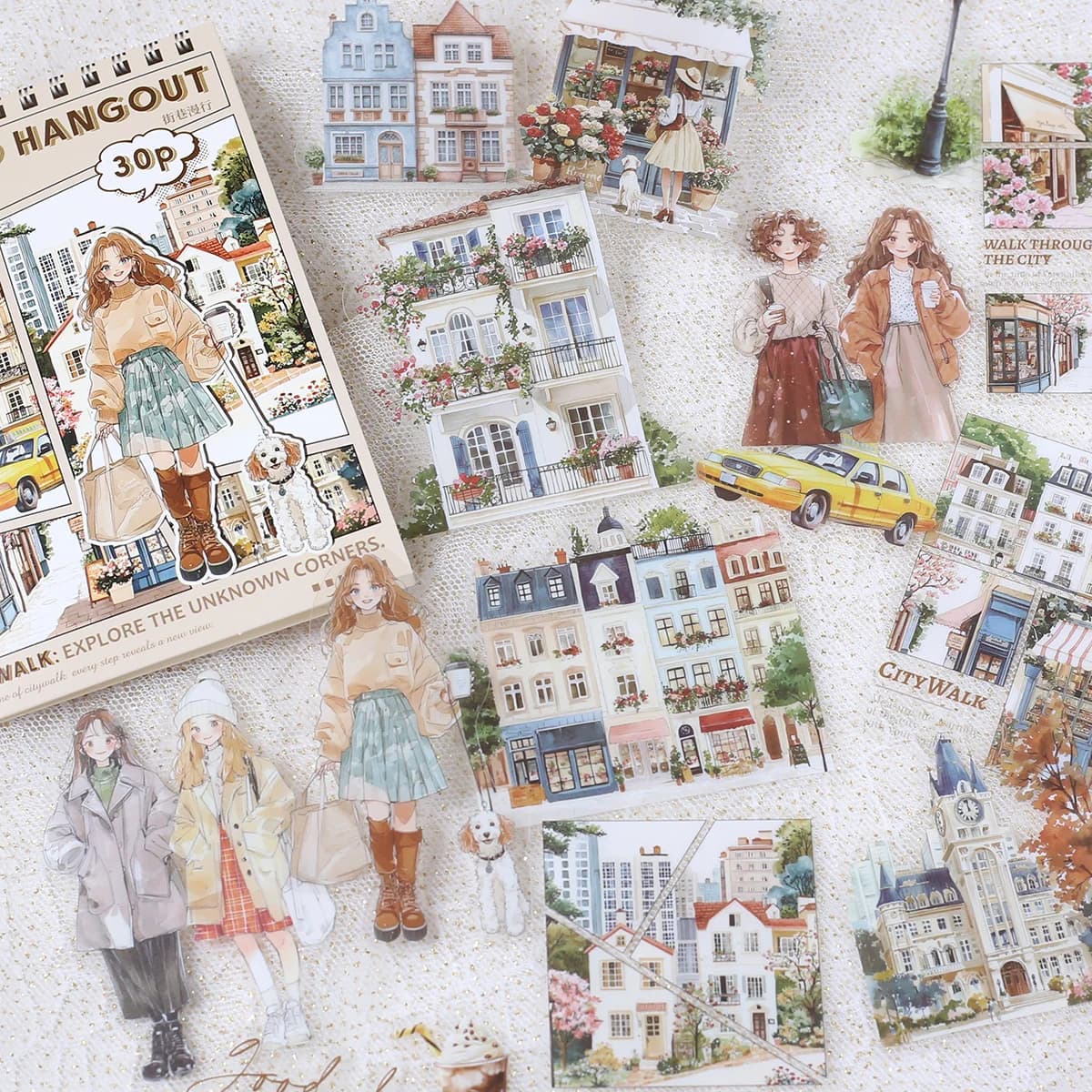30PCS Decoractive Material Sticker Pre-Cut Journaling Sticker Scrapbook Kit PET for Junk Journal Supplies Decoration Stickers