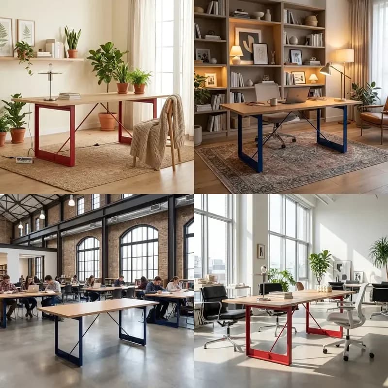 Modern Birch Ocean Board Iron Frame Adjustable Height Rectangular Design Office Desk Living Room Commercial Use Computer