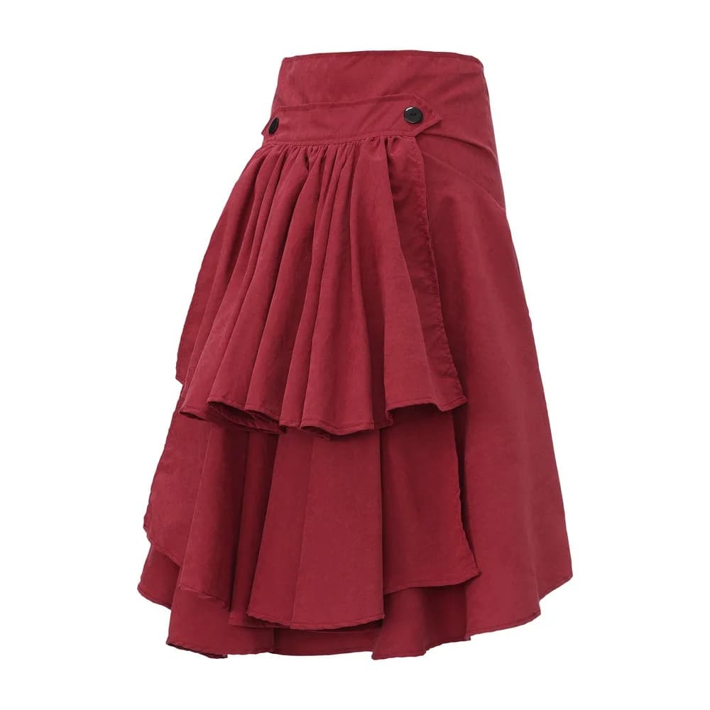 Women Gothic Steampunk Pirate Skirt Front Lace-up Tiered Ruffled Irregular Hem Skirt Waist Belt Vintage Medieval Costume