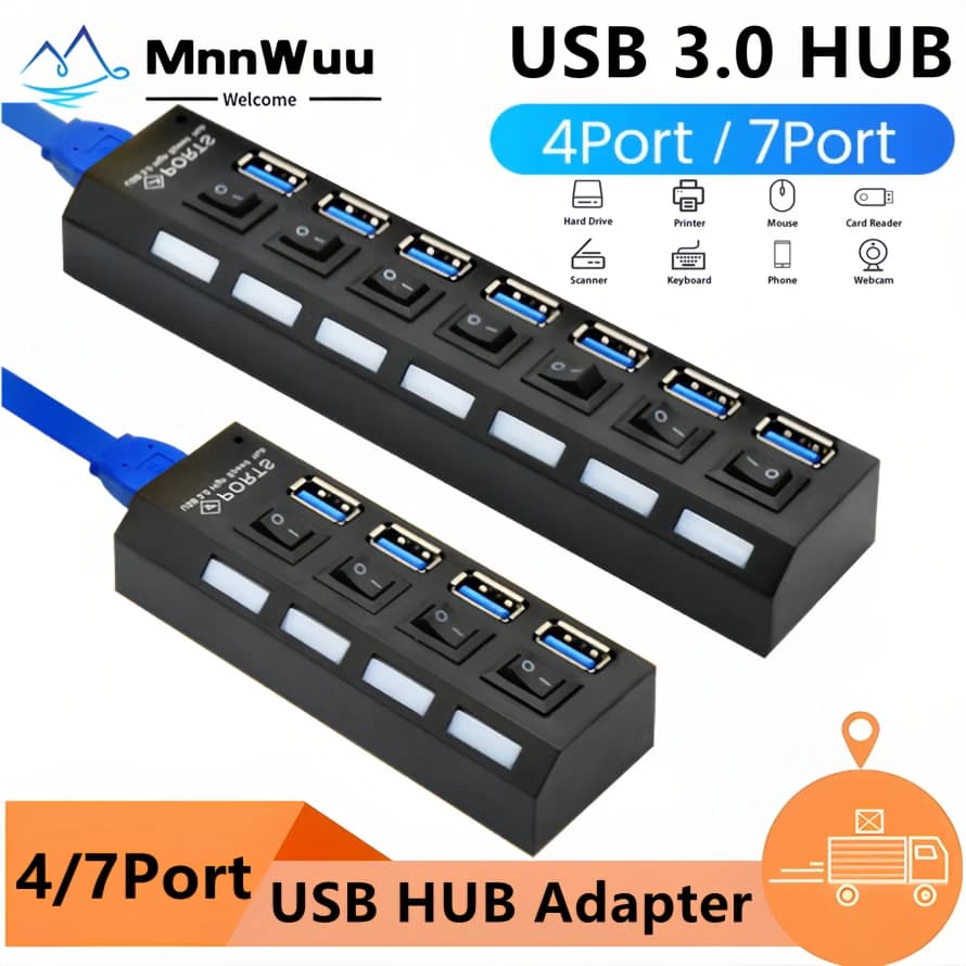 HUB USB 7IN-1 Splitter USB 3.0/2.0 Hub adattatore USB 4/7 porte con interruttore indipendente per PC Desktop Accessori per laptop HUB USB