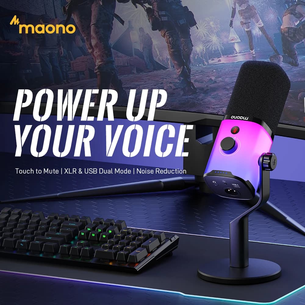 MAONO PD100X Gaming Microphone, USB/XLR Dynamic Microphone with EQ RGB Software, Mute, Headphone Jack, PC Microphone Podcast Streaming Gamer PS5/4