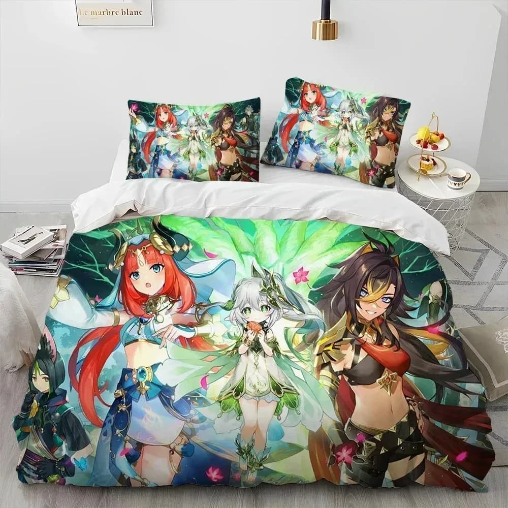 Stampa 3D Genshin Impact Gioco Set biancheria da letto Camera da letto Morbido copriletti moderni Comodo copripiumino per bambini Copripiumino e federa