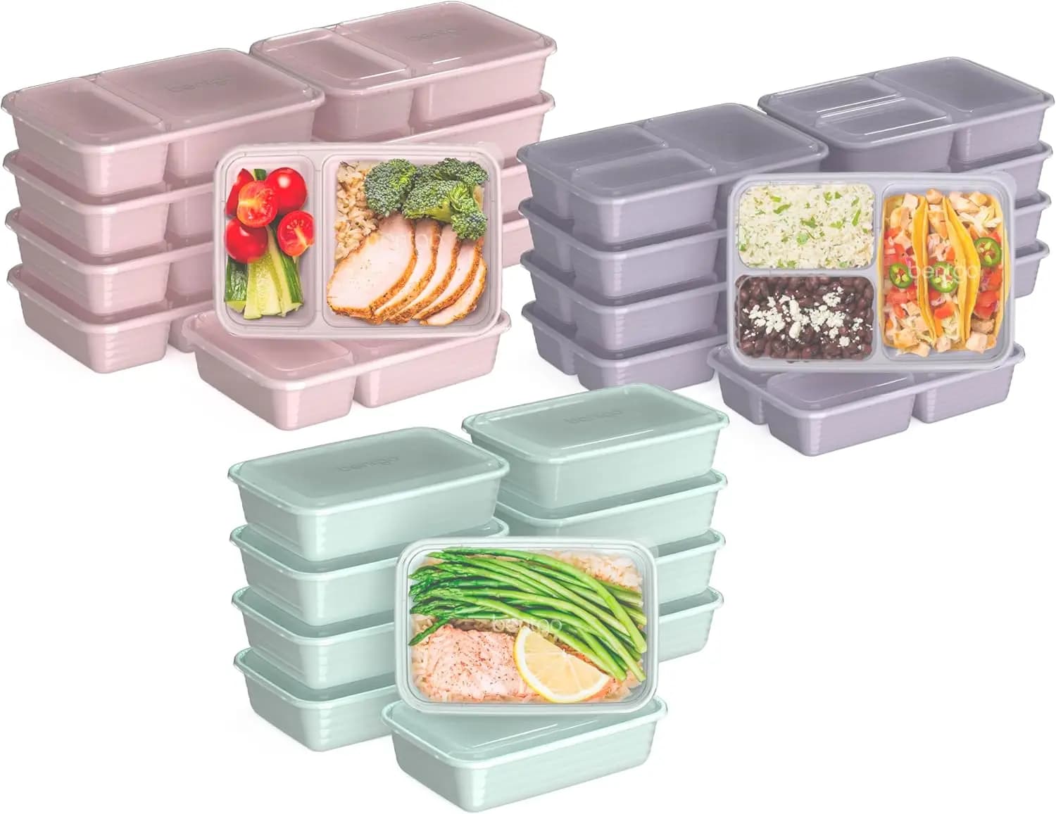 Kit per la preparazione dei pasti da 60 pezzi - Contenitori per alimenti riutilizzabili senza PFAS e BPA, a 1 scomparto, a 2 scomparti e a 3 scomparti