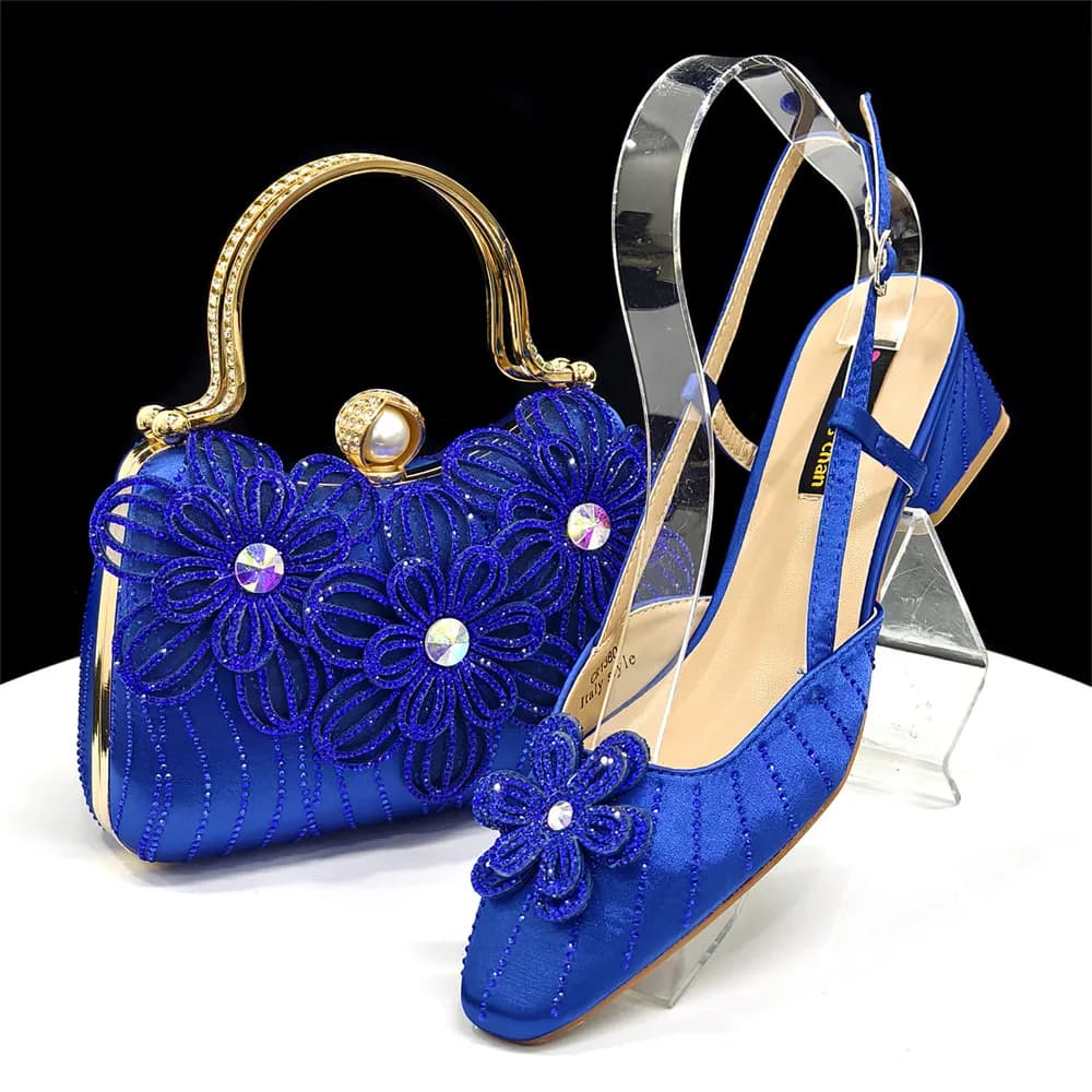 Tacchi aperti per il tempo libero e set di borse lunghe e piccole Scarpe e borse da festa nigeriane – Scarpe comode da donna per eventi eleganti