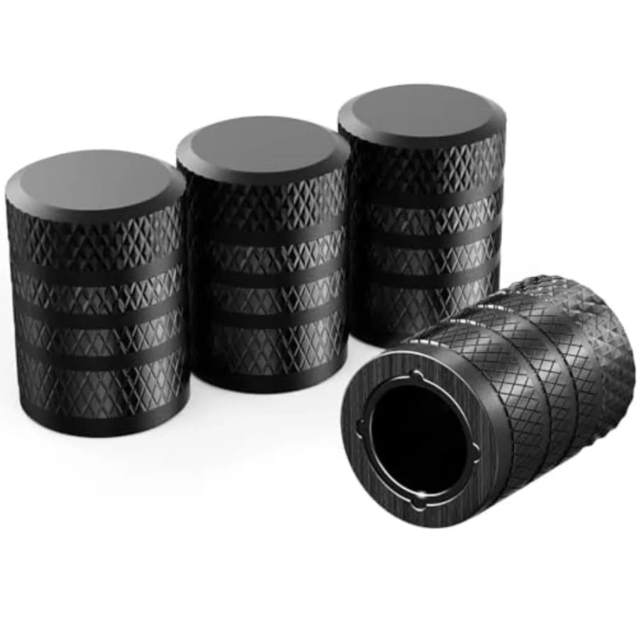 Set of 4 Pneumatic Valves in Black and Plastic Anodised Aluminium Composite with Elastic Integrate in Plastic, Corrosion Resistant