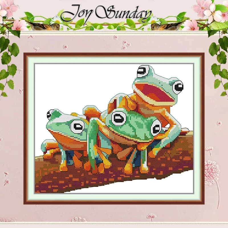 Happy Little Frog Patterns Counted Cross Stitch Set DIY 11CT 14CT 16CT HD Stamped DMC Cross-stitch Kit Embroidery Needlework
