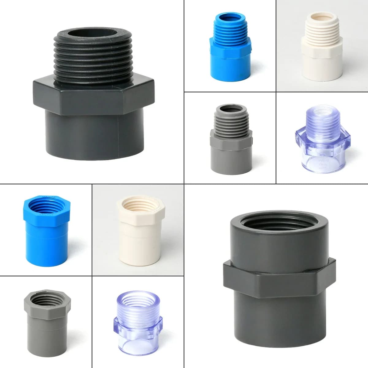 Connettore Diretto per Tubi in PVC da 1/2'' a 2'' (20-63mm) con Filettatura Maschio/Femmina, Giunto per Tubi Irrigazione, Accessori per Acquari e Vasche per Pesci