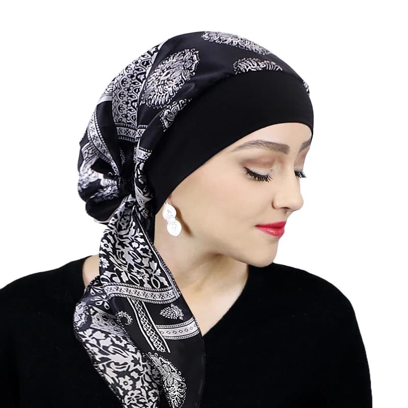 Women's Elastic Waist Printed Women's Elastic Waist Turbante Women's Cancer Chemo Hat Cover for Hair Loss Wrap Head Stretched Bandana
