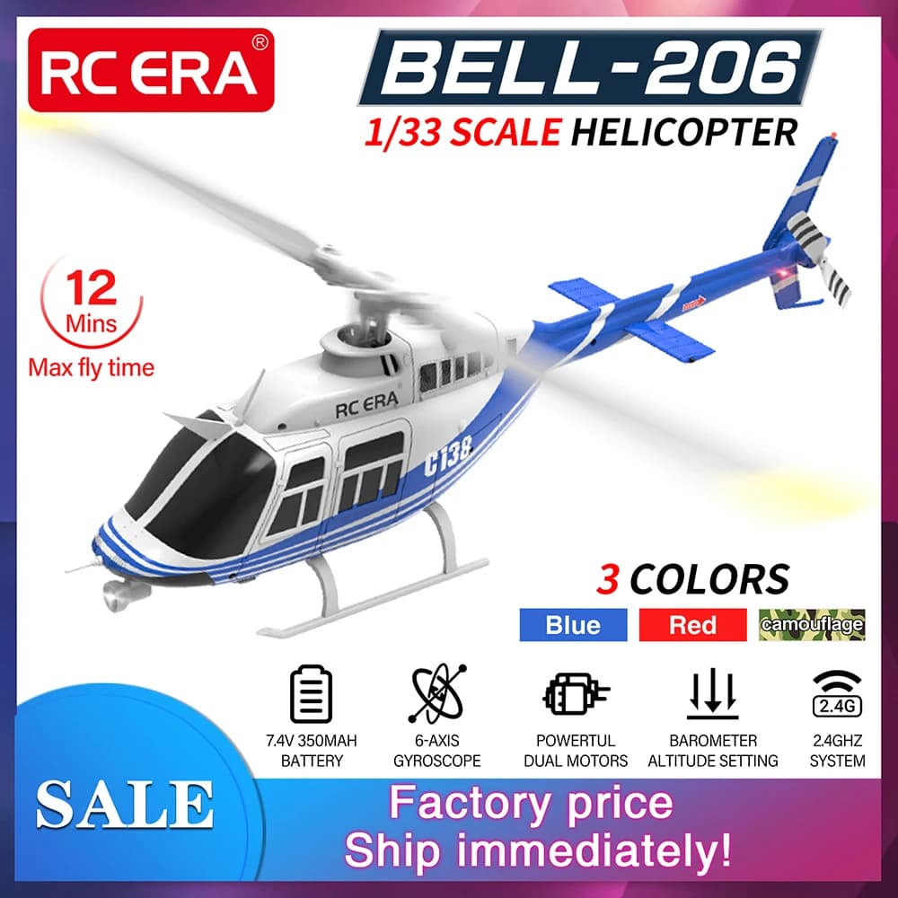 RC ERA RC Helicopter 1:33 Bell-206 Aircraft C138 6CH 6-axis Gyro Remote Control Plane