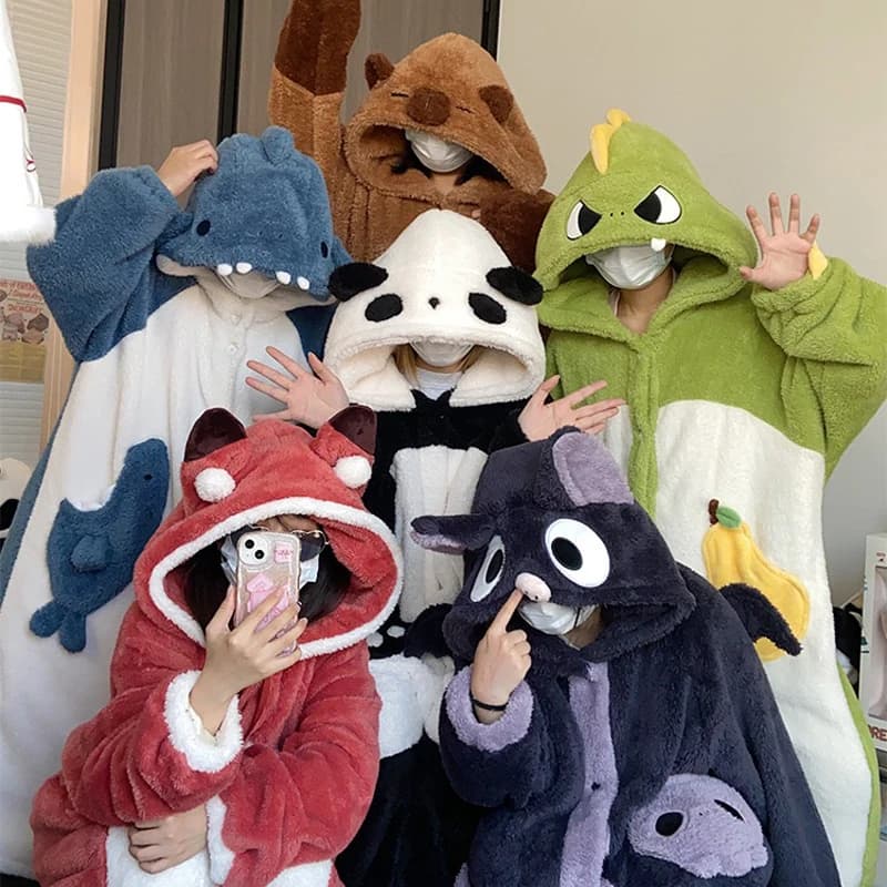Tutine da donna flanella Costume Cosplay Dinosaur Panda Fox Animal pigiama Cartoon Hooded Sleepwear Halloween Christmas Nightdress