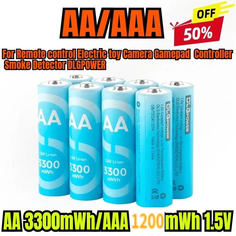DLGPOWER Batteria ricaricabile al litio AA/AAA 1,5 V per telecomando Giocattolo elettrico Fotocamera Gamepad Controller Rilevatore di fumo