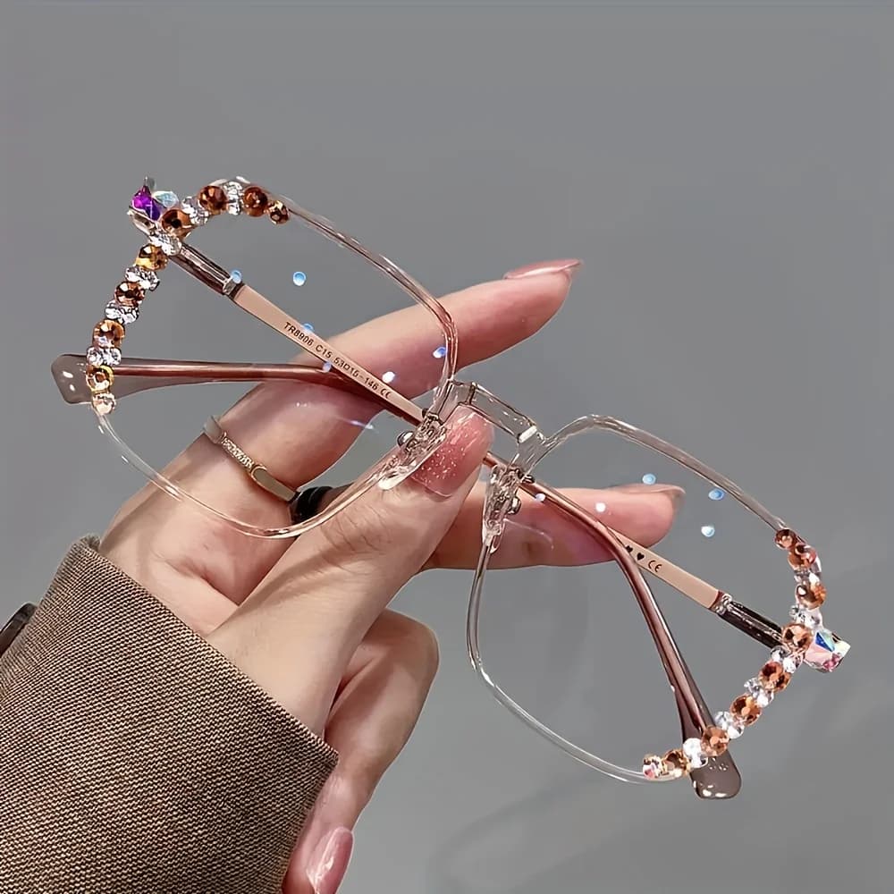 1 pair/women's fashion anti-blue glasses, diamond-encrusted transparent frame computer goggles