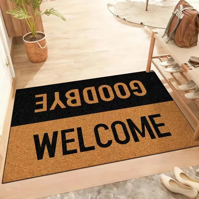 Tappetino di benvenuto con stampa di scritte 'Welcome, Goodbye', tappeto rettangolare, tappetino antiscivolo per ingresso, tappetino per divano, tappetino per cucina