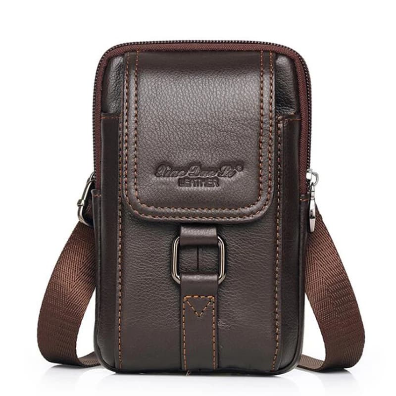 Custodia da uomo per cellulare/mobile, marsupio in vita, borsa in vera pelle, moda casual, con gancio maschile, borsa a tracolla con cintura per fianchi