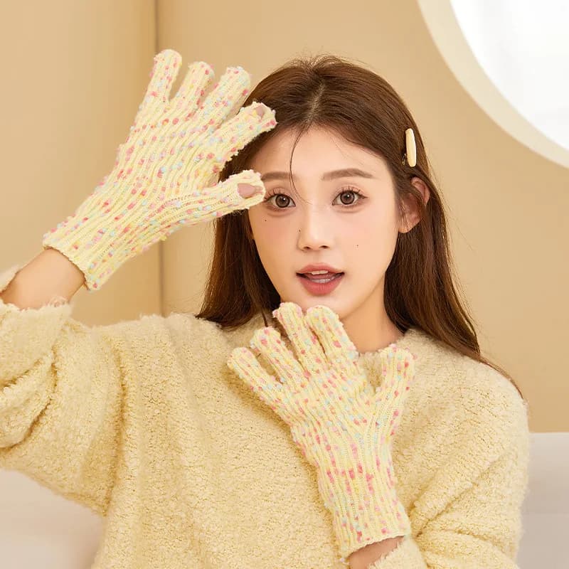 Rainbow Candy Bean Wool Gloves for Women Korean Winter Warmth Versatile Student Warm Finger Cycling Ins Style