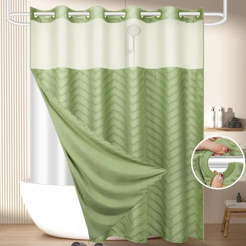71x87inch Double Layer Opening Large Ring Cut Flower Waterproof Shower Curtain, Bathroom Curtain Shower Teresa Partition