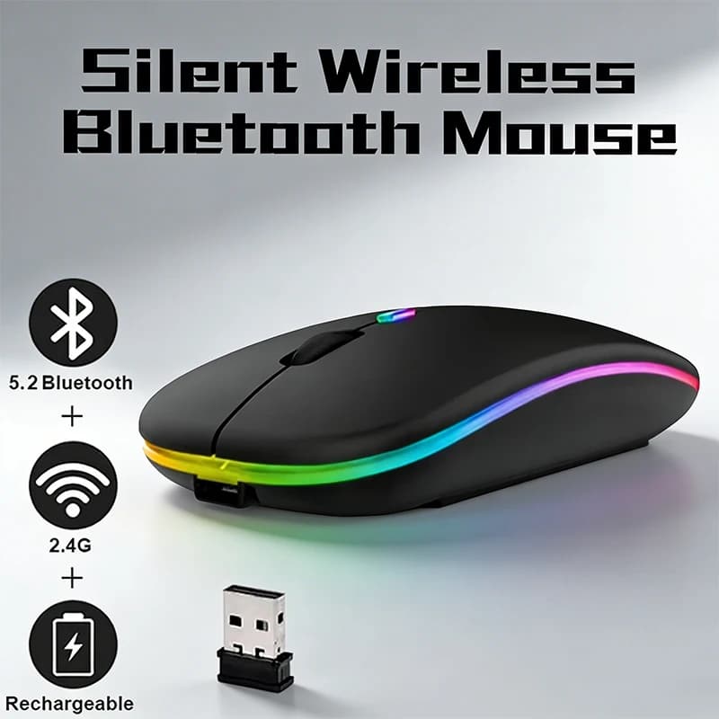 2.4G USB Wireless Mouse Ergonomic Silent Gaming Mouse Rechargeable Portable Mouse with RGB Backlight for Laptop PC