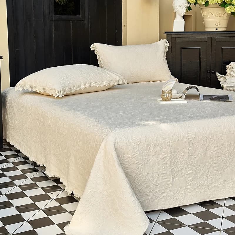 Copriletto trapuntato in puro cotone goffrato di lusso da 3 pezzi, set copri materasso, gonna letto, set lenzuola, copriletti, con federe