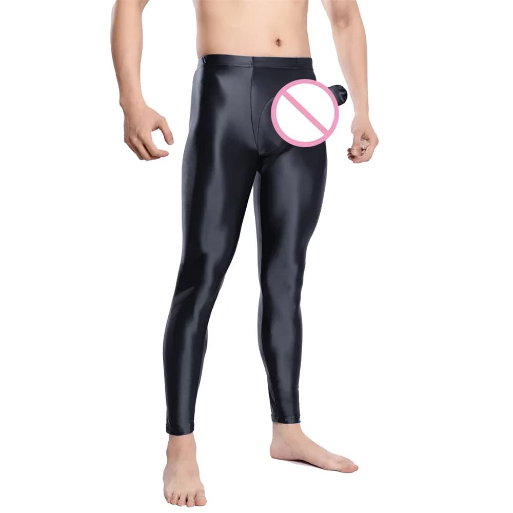 Hot Sale Men's Glossy Oil Sexy Elephant Nose Bag Smooth Clear Panties Elastic Leggings Male Sexy Sleep Pants At Home
