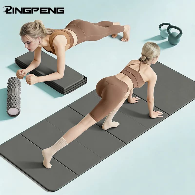 Foldable eco-friendly travel folding yoga mat fitness bifacial anti-slip exercise for pilates and workouts on dance floor