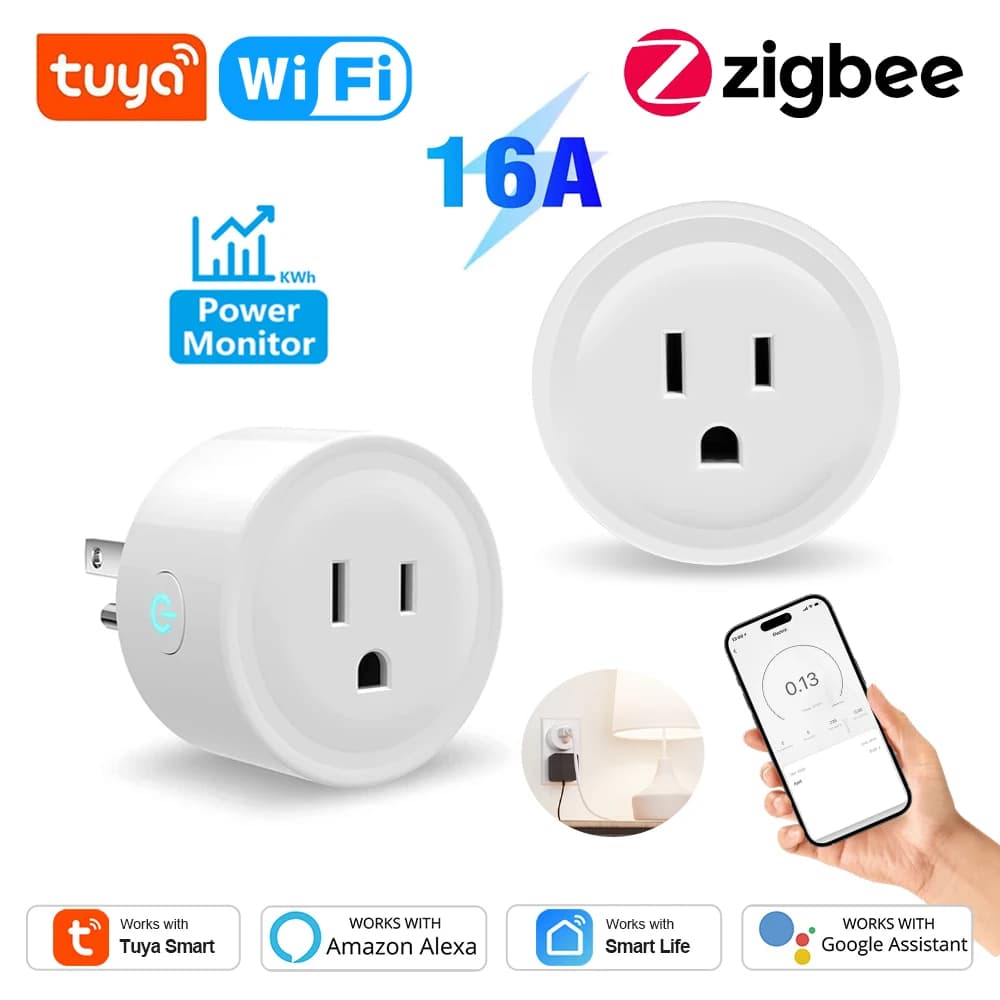 Tuya Wifi Smart Plug USA CA Socket Zigbee Switch Smart Home App support for connecting the scene Alexa Google Home Voice Assitant Control