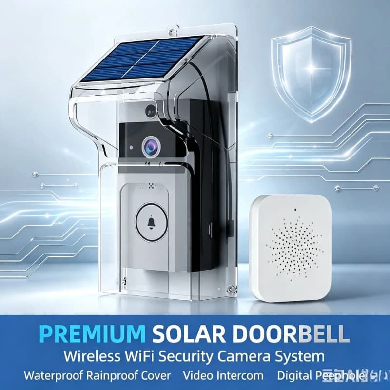 Solar‑Charged WiFi Video Doorbell Cam, Waterproof Intercom Peephole Device For Apartment Front‑door Monitoring