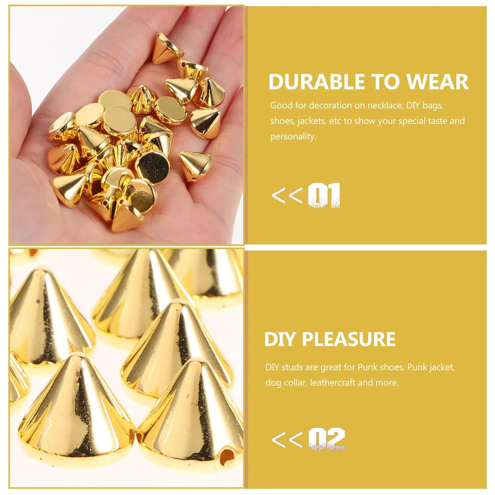100Pcs Cone Spikes DIY Garments Accessories for Punk Jackets Shoes Bags Leathercraft Dog Collar Bags Embellishment
