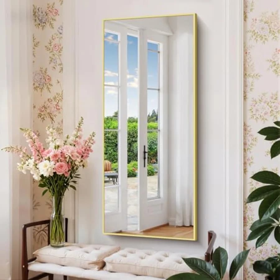 Specchio da Bagno Dorato da Parete 20x48 Pollici, Specchio Rettangolare con Cornice in Metallo, Specchi Moderni per Bagno, Soggiorno, Ingresso