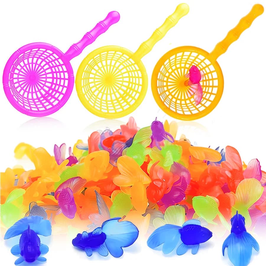Set di 9/18 Pezzi di Pesci Finti e Rete da Pesca, Ornamento da Tavolo Semi-Trasparente per Interni, Giocattolo per Animali, Decorazione per Acquario, Piscina, Vasca da Bagno XJM