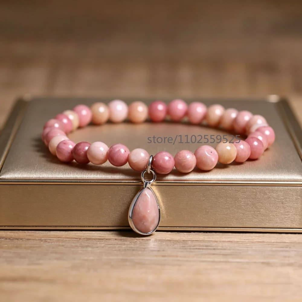 Braccialetto Delicato in Rodocrosite Naturale per Unisex, Regolabile, Gioiello Curativo di Tendenza, Bracciale per Meditazione, Regalo per Donne
