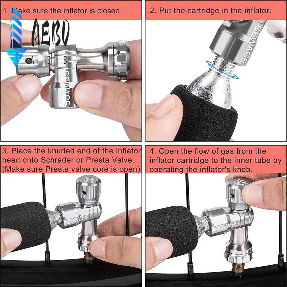 AEB0-Per GEWAGE CO2 Gonfiatore per pneumatici per bici Valvola Presta e Schrader compatibile per pneumatici per bici Argento