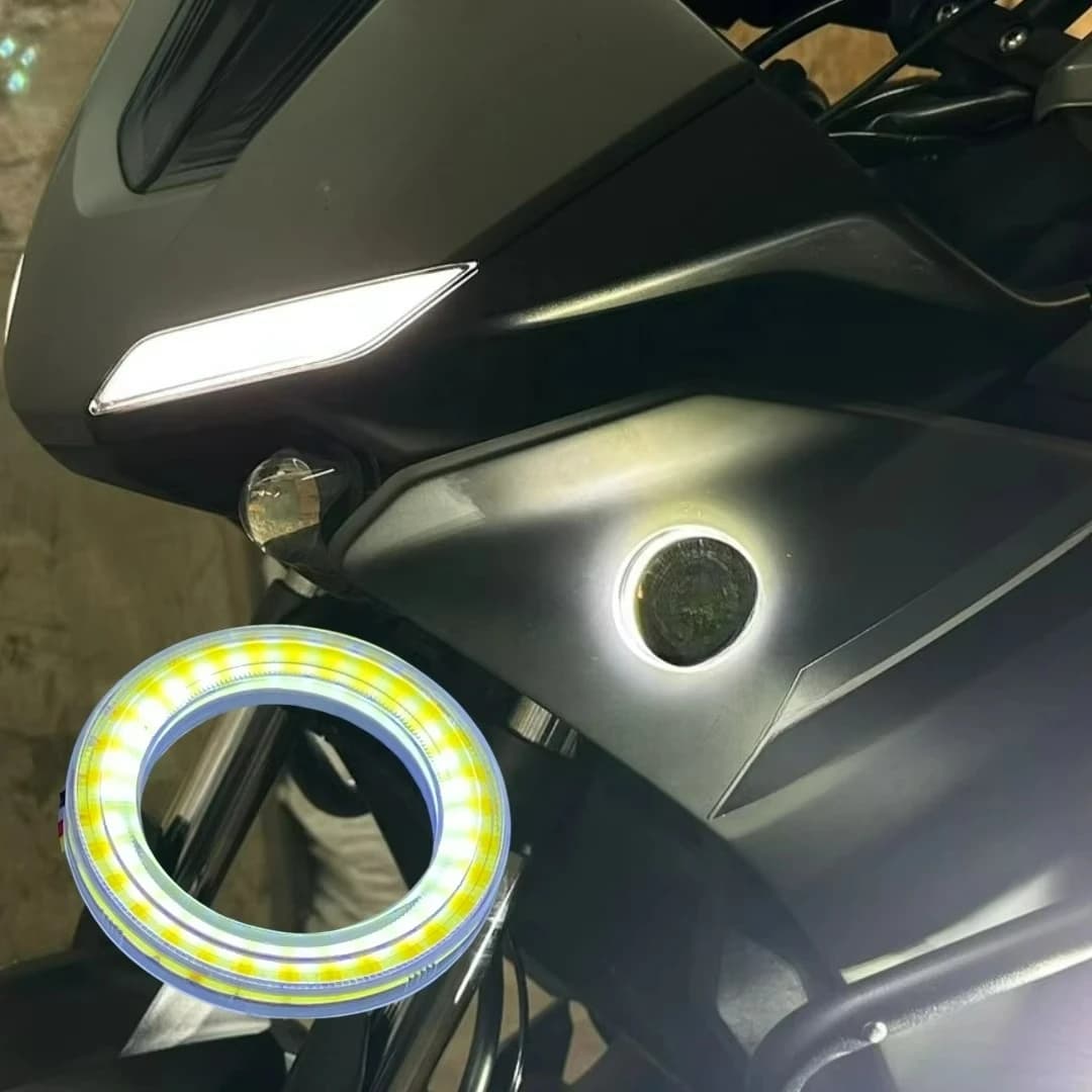 Anello Luminoso a LED da 50mm per Moto, Luce COB Impermeabile Bianca/Gialla, Retroilluminazione Logo