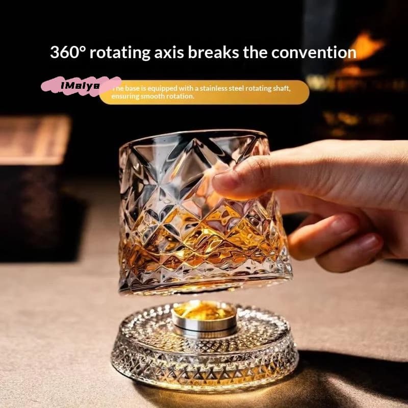 Nuovi Bicchieri Rotanti per Whisky con Base in Vetro, Rotazione a 360 Gradi, Bicchieri in Cristallo per Cocktail, Regalo per Uomini