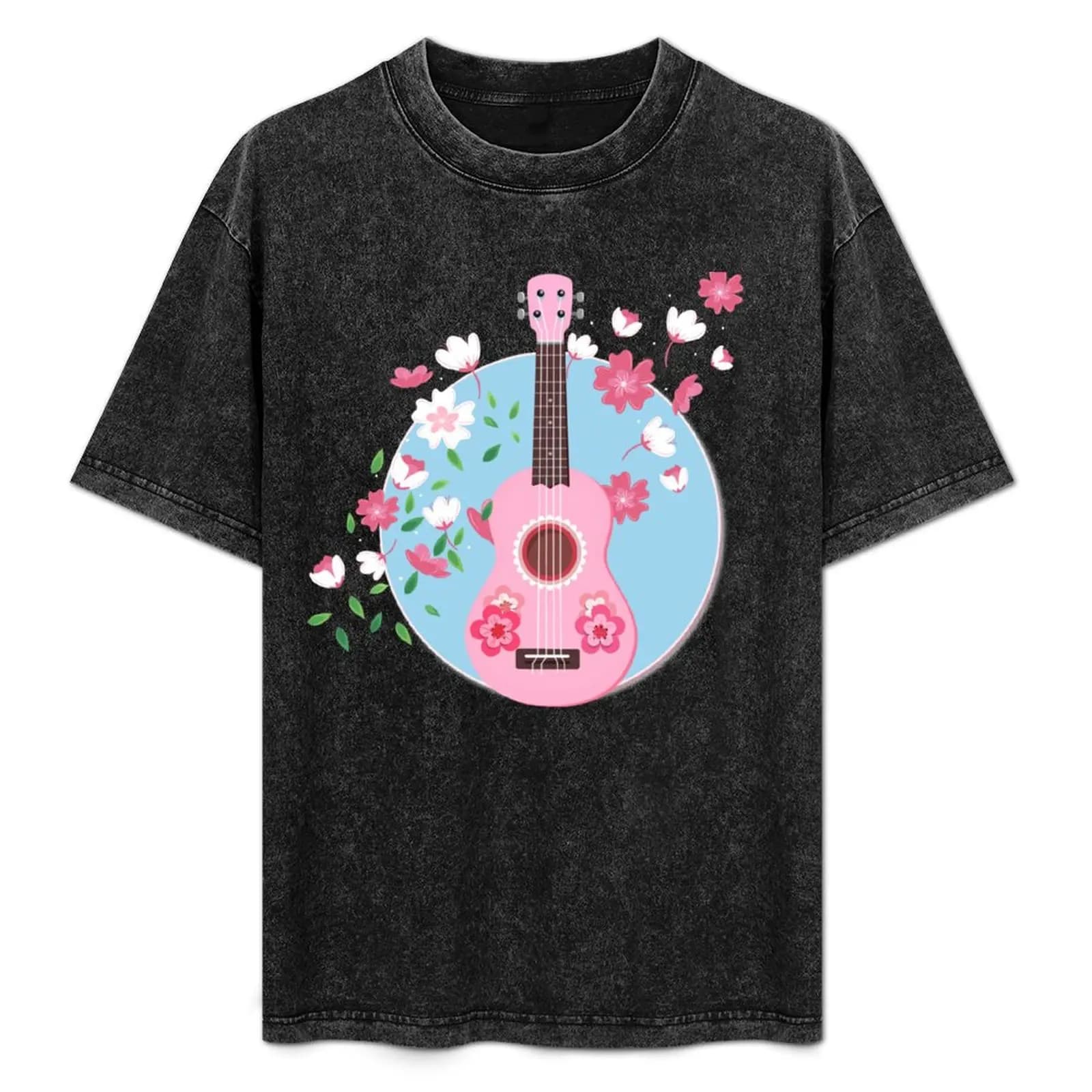T-shirt Sakura Ukulele In Spring - Serie 01, maglietta girocollo grande e alta