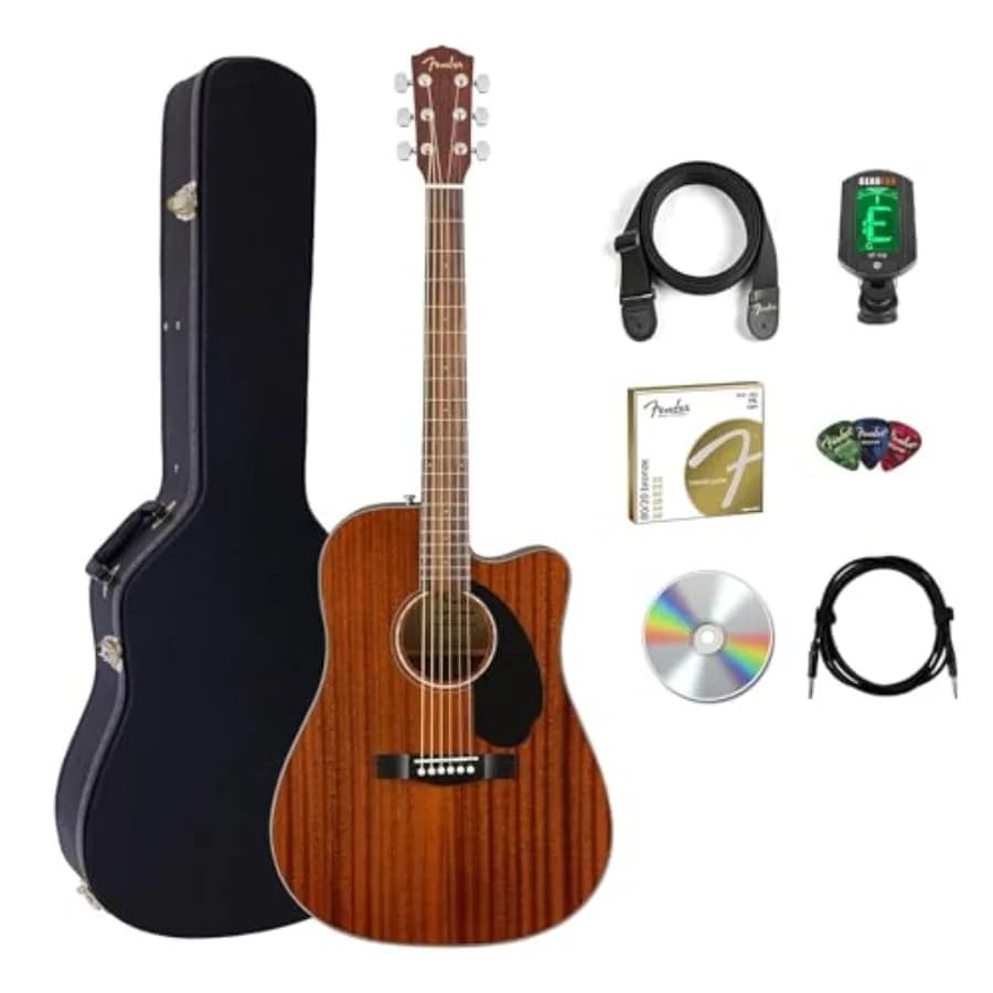 CD-60SCE Chitarra Acustica-Elettrica Dreadnought con Top Solido - Set Completo in Mogano con Custodia Rigida, Cavo per Strumento, Tracolla, Accordatore e Plettri