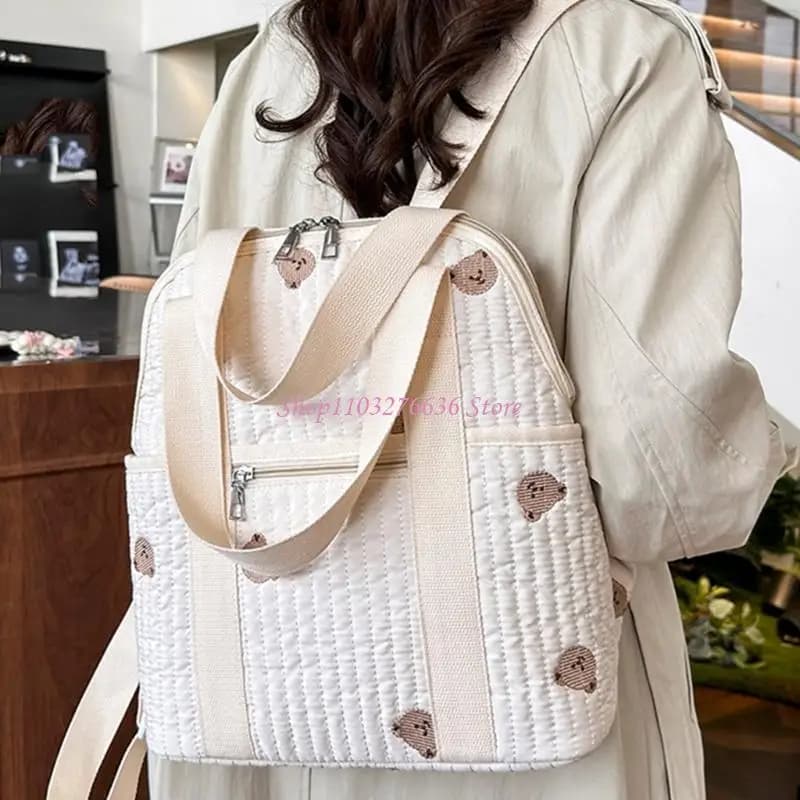 R6FD Borsa marsupio spaziosa a forma fiore/orso con sezioni esterne multiple impermeabili, cinghie ergonomiche imbottite
