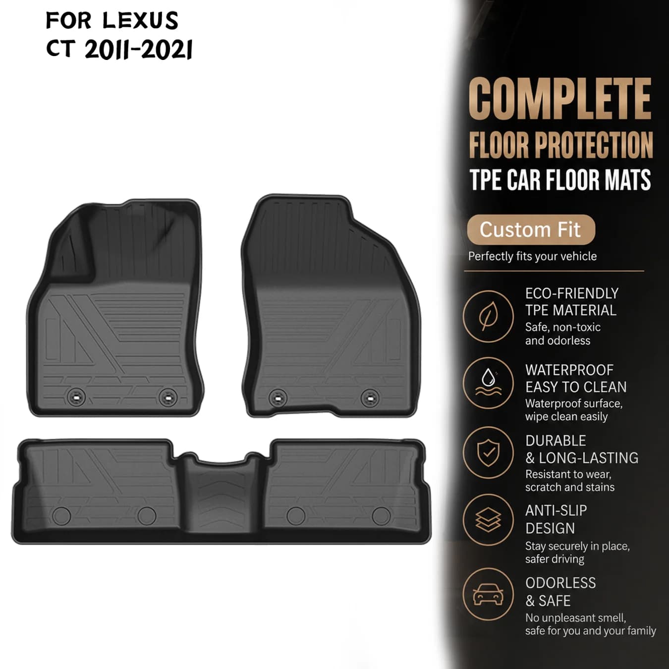 [LHD]Lexus CT 2011-2021 Four Seasons Waterproof and Anti-Slip TPE Floor Mat for Cars.