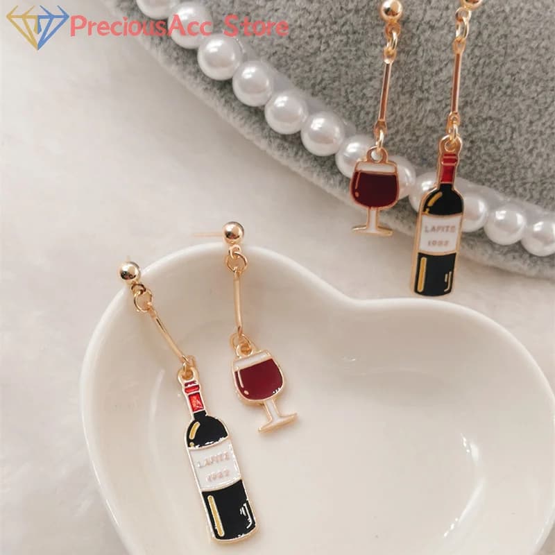Orecchini in vetro di vino smaltato orecchini di vino rosso Mini orecchini di cibo un regalo per gli amanti del vino
